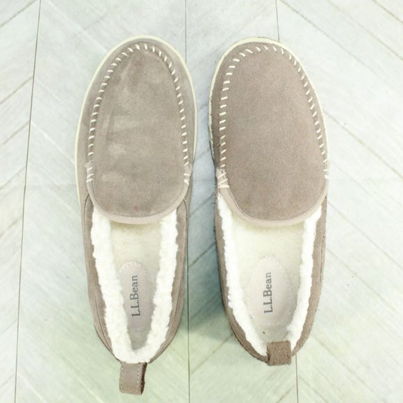 LL Bean Brown Suede Fleece Lined Mountain Moccasin Slippers Size 9 M - Picture 6 of 9